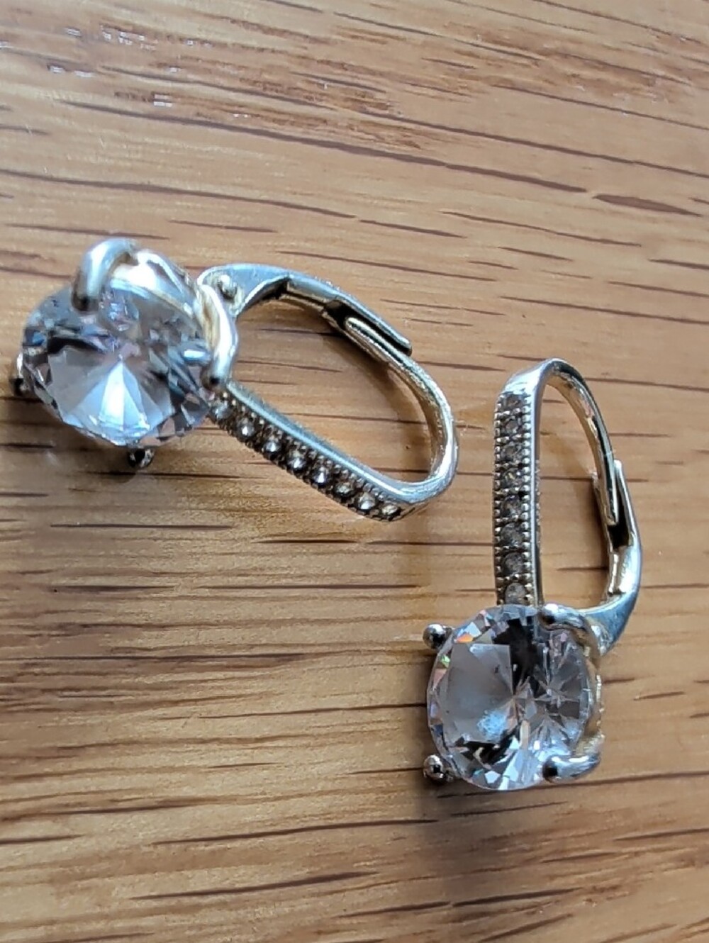 Sterling Silver Leverback Clear Crystal Drop Earrings - Picture 6 of 6
